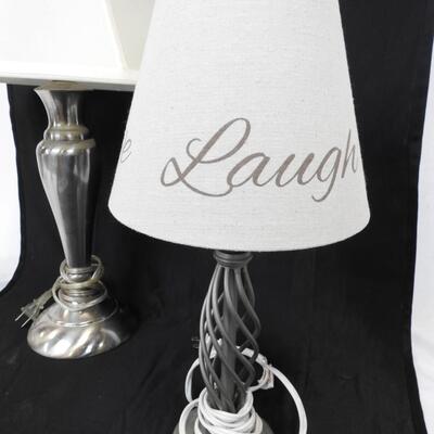 2 Metal Lamps w/Shades, Silver-Toned, 1 w/Matte Finish, Good Condition