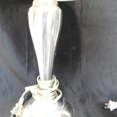 2 Metal Lamps w/Shades, Silver-Toned, 1 w/Matte Finish, Good Condition