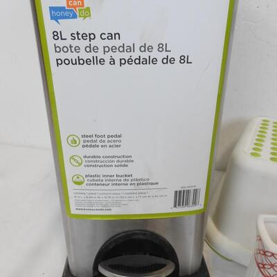 Honey Can Do 8L Step Can Trash Can, Step Stool, Toothbrush Holder