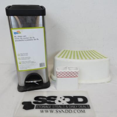 Honey Can Do 8L Step Can Trash Can, Step Stool, Toothbrush Holder