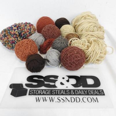 Yarn: Various Shades of Tan/Rust/ Brown, 1 Unfinished Project