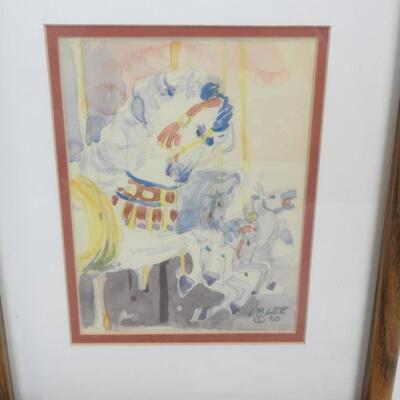 L B Lee Carousel, 1990 Watercolor Painting, 8 3/4x10 3/4