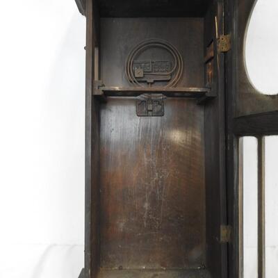 Viola Gong DRGM Wall Clock: Needs Repairs,31x13x6.5 Wood Case-NO KEY Vintage