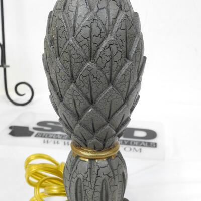 5 pc Home Decor: Pineapple Pattern Lamp, Black Iron Holder, Wreath, Cafe Picture
