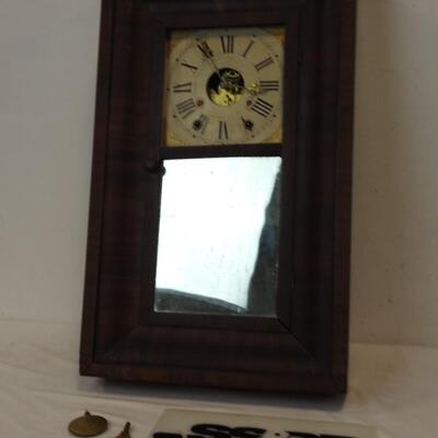 Antique H. Welton Wall Clock w/Mirror, 2 Keys, Needs Repair