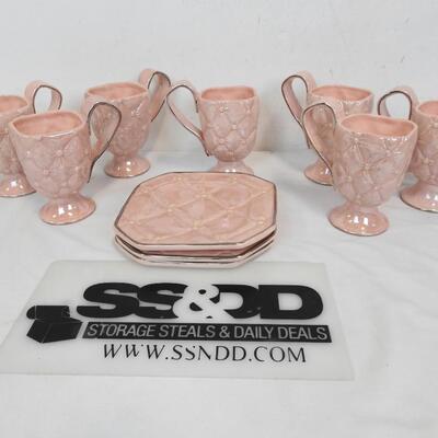 Studio B Quilted Pink China Set: 7 Mugs, 3 Plates, Used, Great Condition