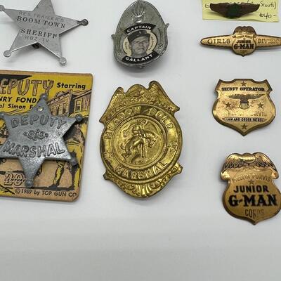 Premium Lot of 9 Antique Badges and Pins