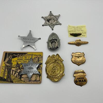 Premium Lot of 9 Antique Badges and Pins