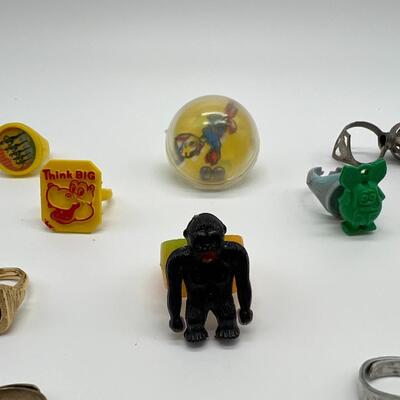 Lot of 18 Kids Toy Rings from the 1960s and 1970s