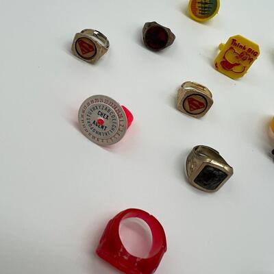 Lot of 18 Kids Toy Rings from the 1960s and 1970s