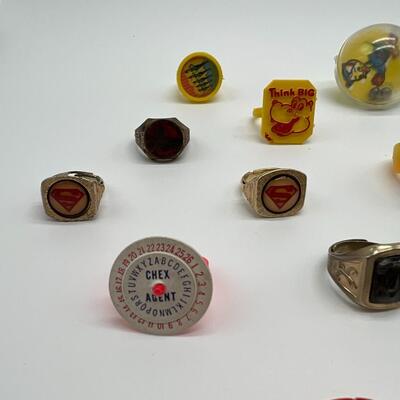 Lot of 18 Kids Toy Rings from the 1960s and 1970s
