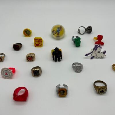 Lot of 18 Kids Toy Rings from the 1960s and 1970s