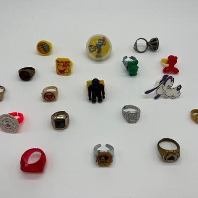 Lot of 18 Kids Toy Rings from the 1960s and 1970s