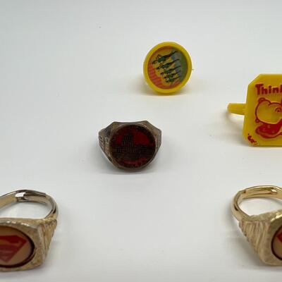 Lot of 18 Kids Toy Rings from the 1960s and 1970s