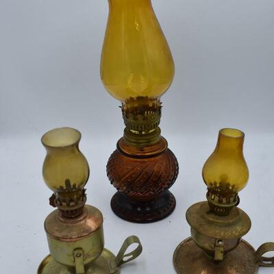 3 Brown Oil Lamps