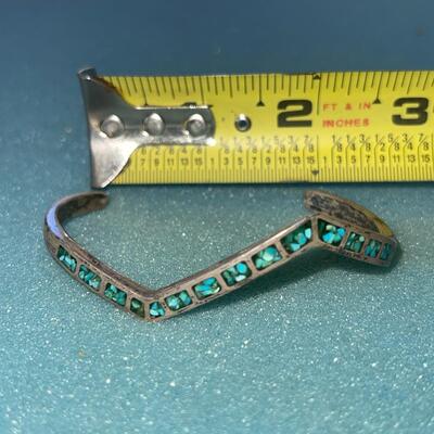 AA NAVAJO NATIVE AMERICAN SILVER ZIG ZAG CUFF BRACELET TURQUOISE MICRO MOSAIC INLAY