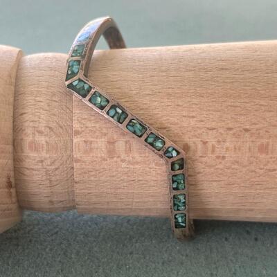 AA NAVAJO NATIVE AMERICAN SILVER ZIG ZAG CUFF BRACELET TURQUOISE MICRO MOSAIC INLAY