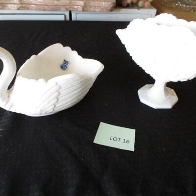 Milk Glass Swan & Vase