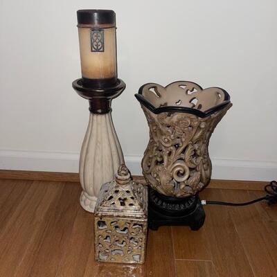 Ivory Table Lamp, Pillar Candle, and Candle Holders (LR-SW)