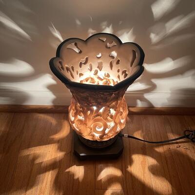 Ivory Table Lamp, Pillar Candle, and Candle Holders (LR-SW)