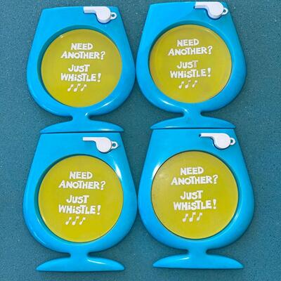 AA  MID CENTURY MODERN BAR WARE NOVELTY PLASTIC COASTERS W/WHISTLES