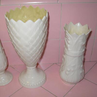 MS Cream Porcelain Group Lenox & Belleek Vases & Candy Dish 5 pcs