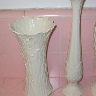 MS Cream Porcelain Group Lenox & Belleek Vases & Candy Dish 5 pcs