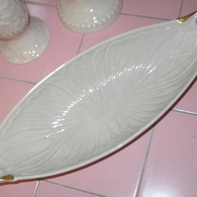 MS Cream Porcelain Group Lenox & Belleek Vases & Candy Dish 5 pcs