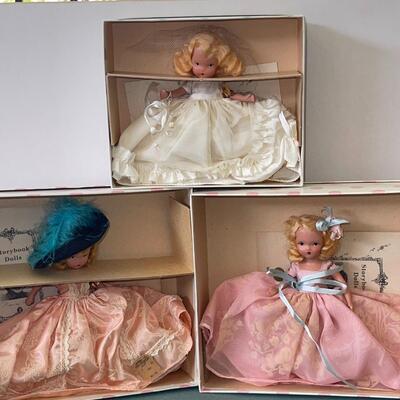 AA   GROUP OF 3 VINTAGE NANCY ANN STORY BOOK DOLLS ORIGINAL POLKA DOT BOXES