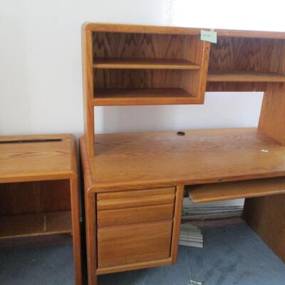 Oak Office Desk & Printer Stand