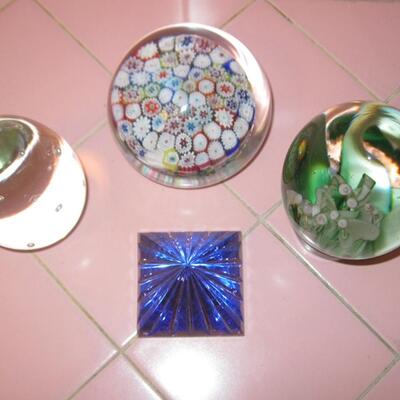 MS 4 Glass Paperweights Controlled Bubbles Pyramid Millefiori Sea Anemone