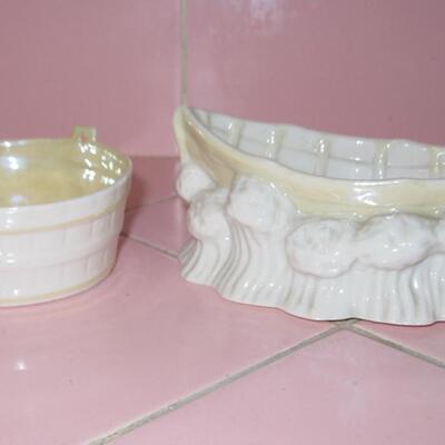 MS Group 6 pcs Belleek Porcelain Made In Ireland Pitchers Bell Boat Shell Dish Wood Tub