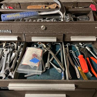 Lot of Quality Stacking and Rolling Kennedy Tool Cabinet Full of Tools