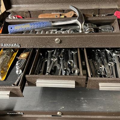 Lot of Quality Stacking and Rolling Kennedy Tool Cabinet Full of Tools