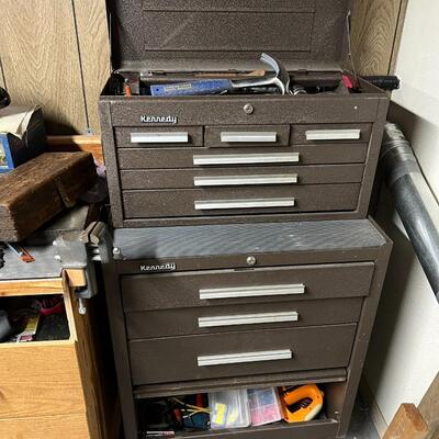 Lot of Quality Stacking and Rolling Kennedy Tool Cabinet Full of Tools