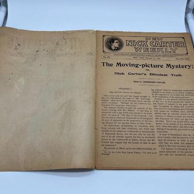 1909 Nick Carter New Weekly Magazine and 1920s or 1930s Nick Carter Club Badge B40