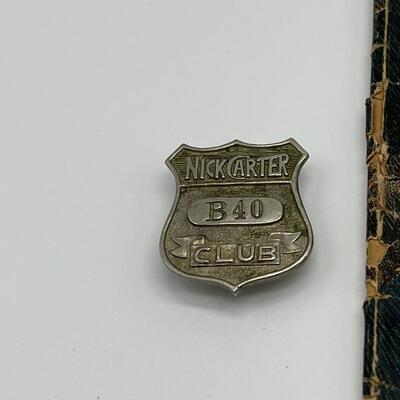 1909 Nick Carter New Weekly Magazine and 1920s or 1930s Nick Carter Club Badge B40
