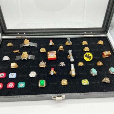 Rare 1940s or 1950s Lot of 35 Vintage Premium Toy Prize Kids Rings