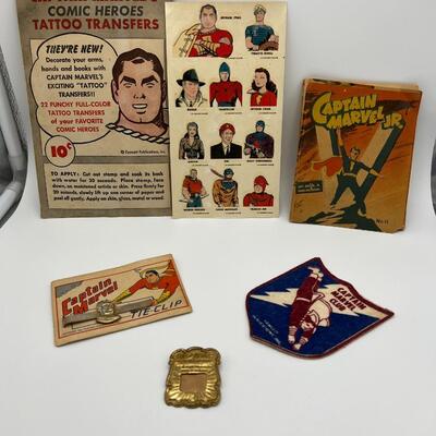 Antique 1940s Captain Marvel Collectibles Ephemera and Pins