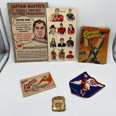 Antique 1940s Captain Marvel Collectibles Ephemera and Pins