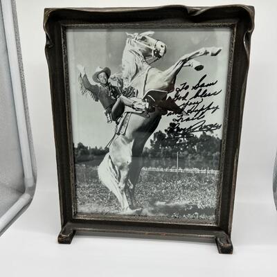 Rare Hand Signed Roy Rogers Framed Autographed Photo of Roy Riding his Horse Trigger