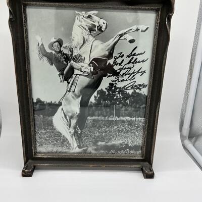 Rare Hand Signed Roy Rogers Framed Autographed Photo of Roy Riding his Horse Trigger