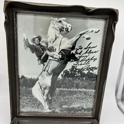 Rare Hand Signed Roy Rogers Framed Autographed Photo of Roy Riding his Horse Trigger