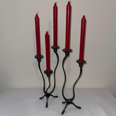 Pair of Candlestick Holders with Red Candlesticks (LR-SW)