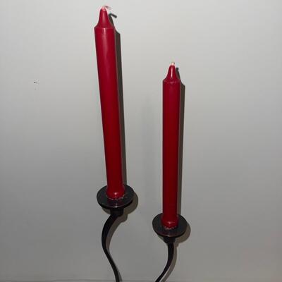 Pair of Candlestick Holders with Red Candlesticks (LR-SW)