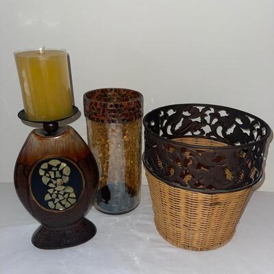 Ceramic and Glass Candleholders and Wastebasket (LR-SW)