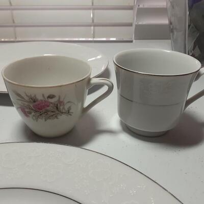 Assorted china plates and cups