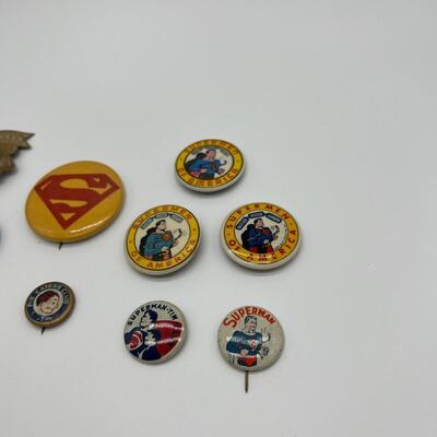 Lot of 13 Antique Superman Buttons and Pins