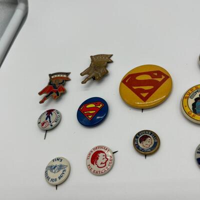Lot of 13 Antique Superman Buttons and Pins