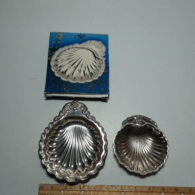 2 silver plated clam shell serving dishes